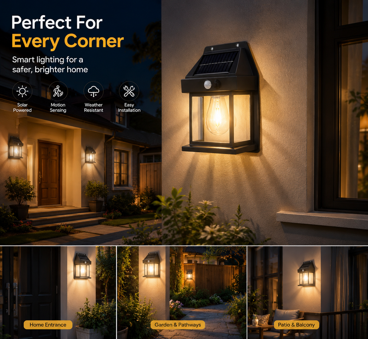 ☀️ SOLAR WALL LAMP – Smart Outdoor Lighting Without Wiring | HERMIT NEXTGEN