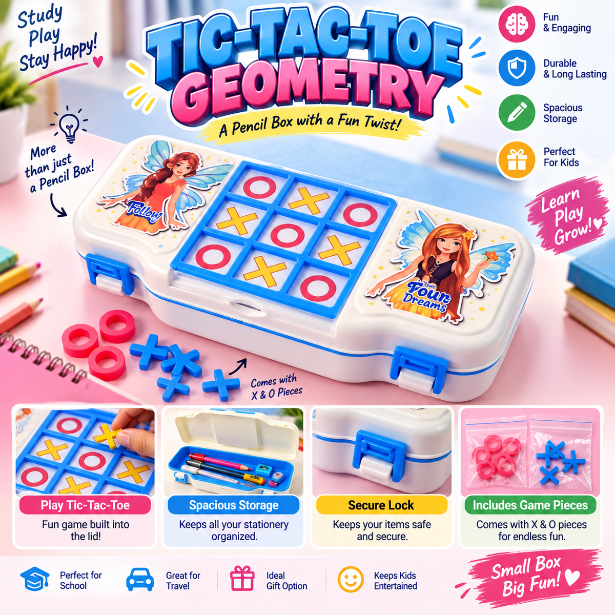 ✏️🎮 Kids Pencil Box with Tic Tac Toe | HERMIT NEXTGEN