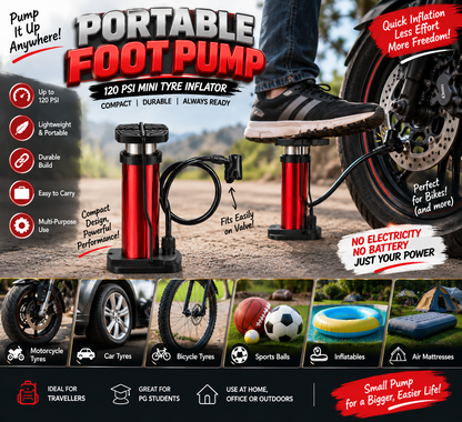 🚗 Portable Mini Foot Pump Tyre Inflator | HERMIT NEXTGEN