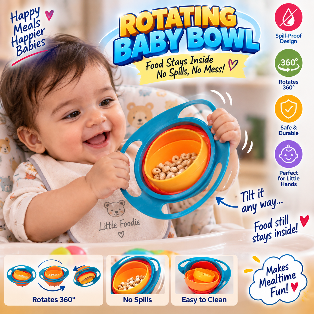 🥣 Rotating Baby Bowl — Happy Meals, Less Mess!