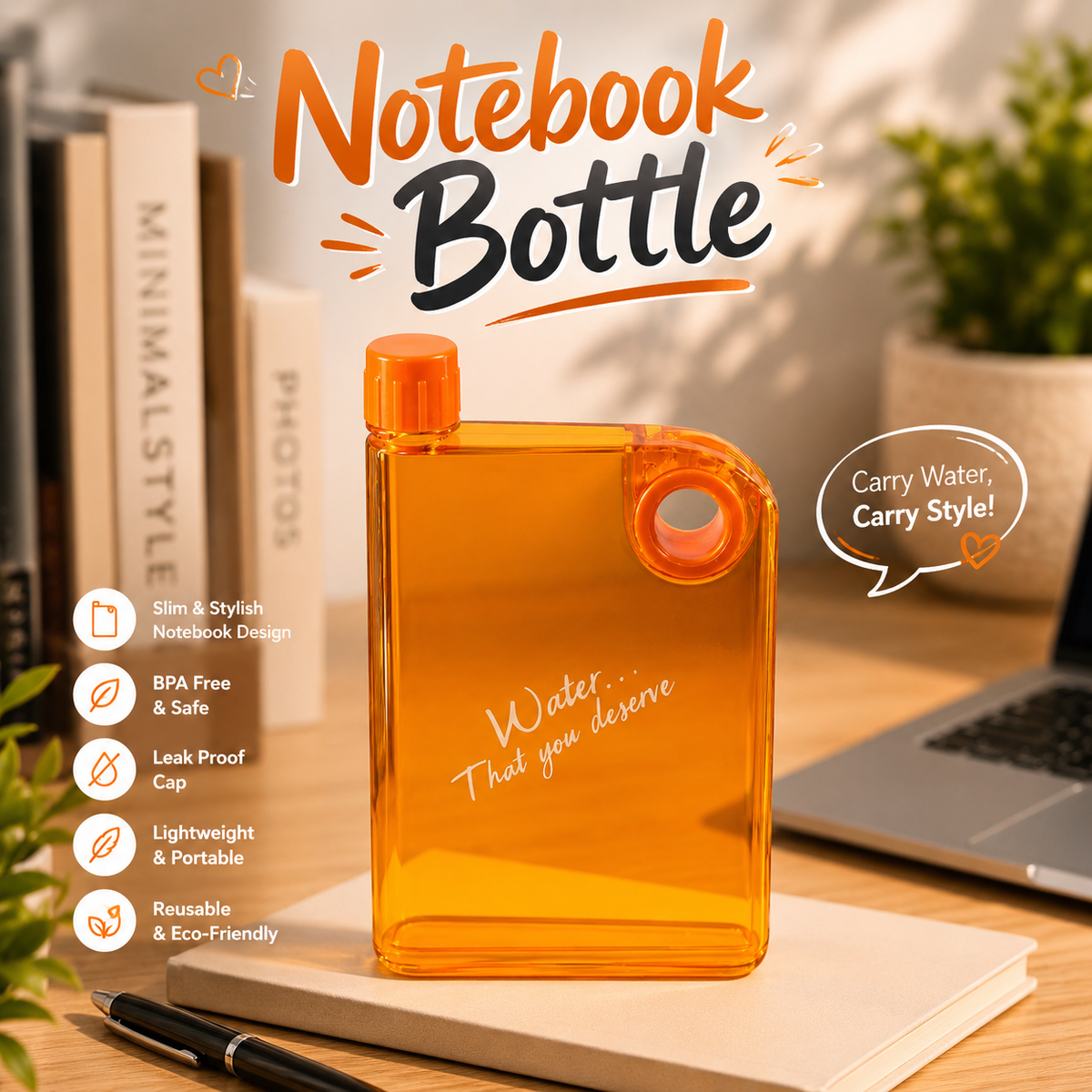 📓💧 Slim Notebook Water Bottle | HERMIT NEXTGEN