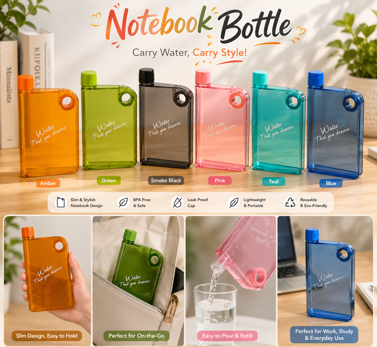 📓💧 Slim Notebook Water Bottle | HERMIT NEXTGEN