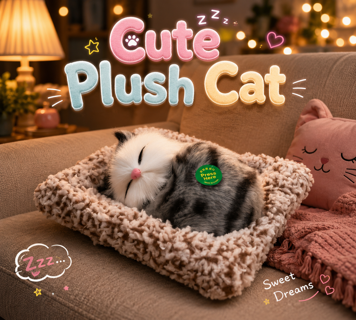 🐱 Cute Plush Cat Showpiece – A Little Bundle of Cuteness for Every Space
